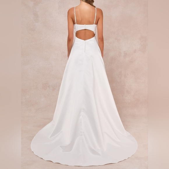 Lulus Exceptional Passion White Satin Cutout Maxi Dress Wedding Gown w Pockets L - Picture 5 of 15